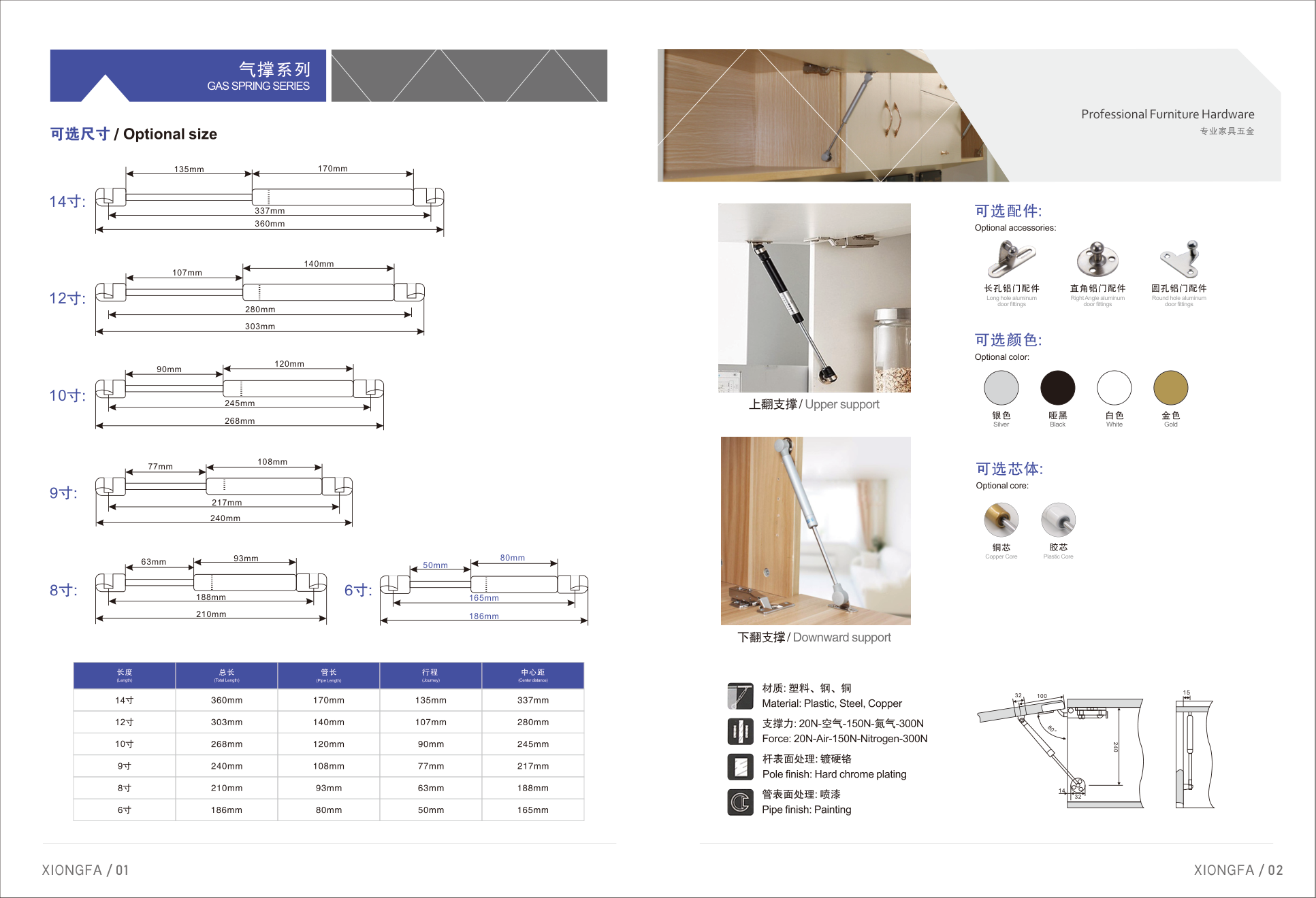 XIONGFA Gas Spring Series Catalogue Page
